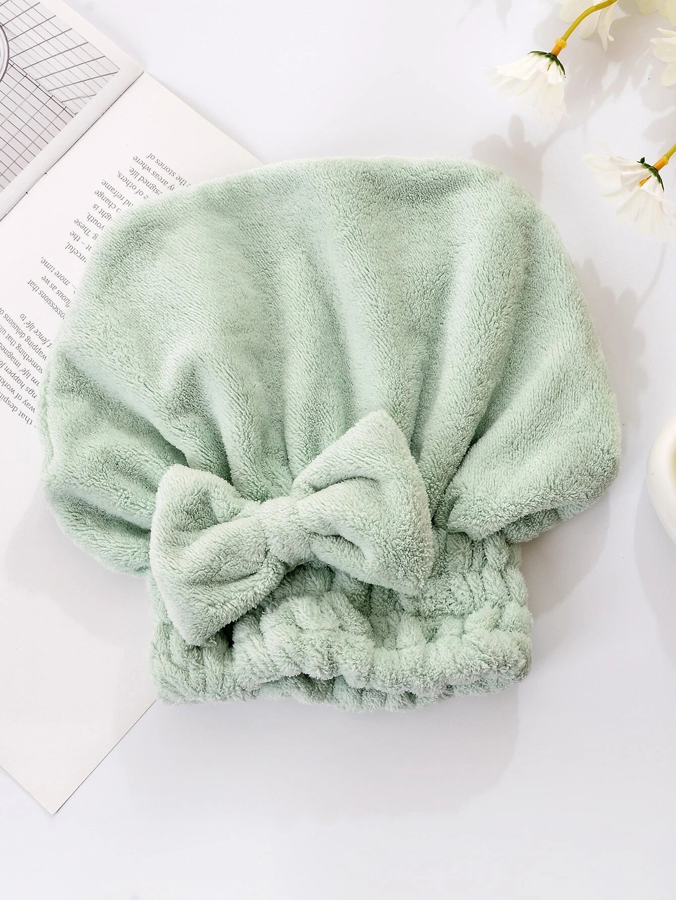 Bow Decor Microfiber Hair Drying Cap Green banfihair