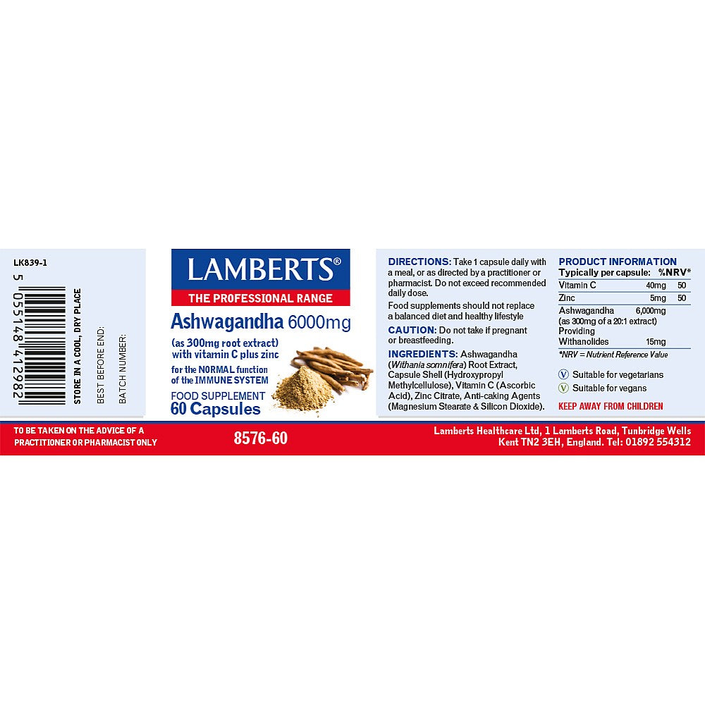 Lamberts Ashwagandha Capsules 6000mg 60 capsules